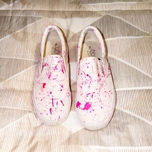 NOBO Slip-On Shoes with Pink Splatter and Glitter Breast Cancer Awareness Sz 7